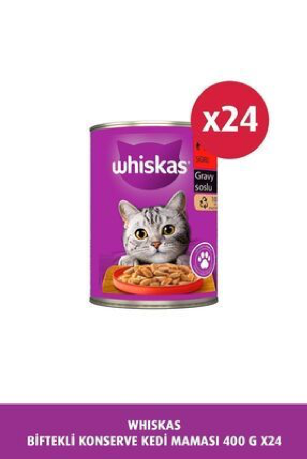 24 Adet WHISKAS® Sığırlı ve Gravy Soslu Konserve MamaYetişkin kediler için tam mama